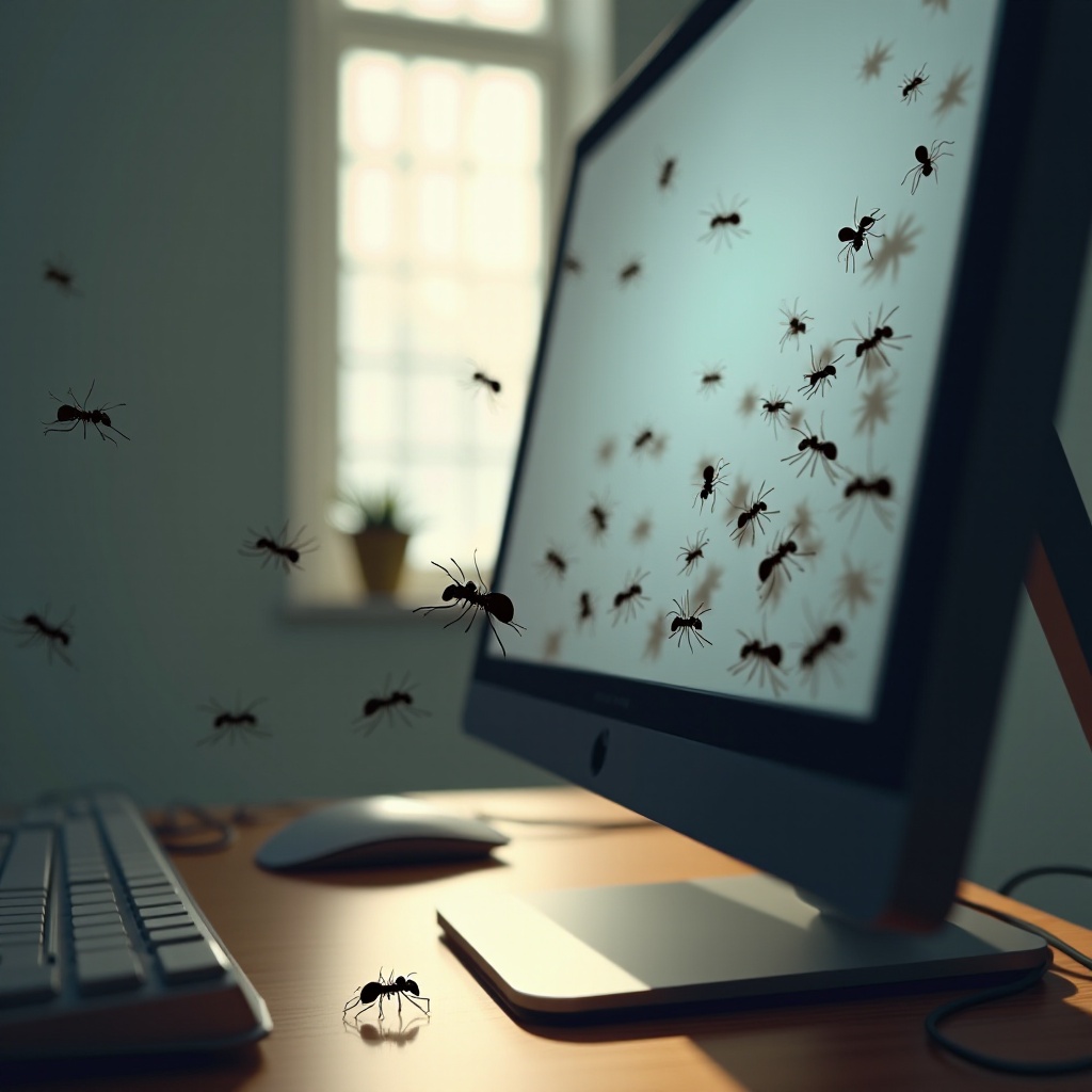 semut terjebak di monitor